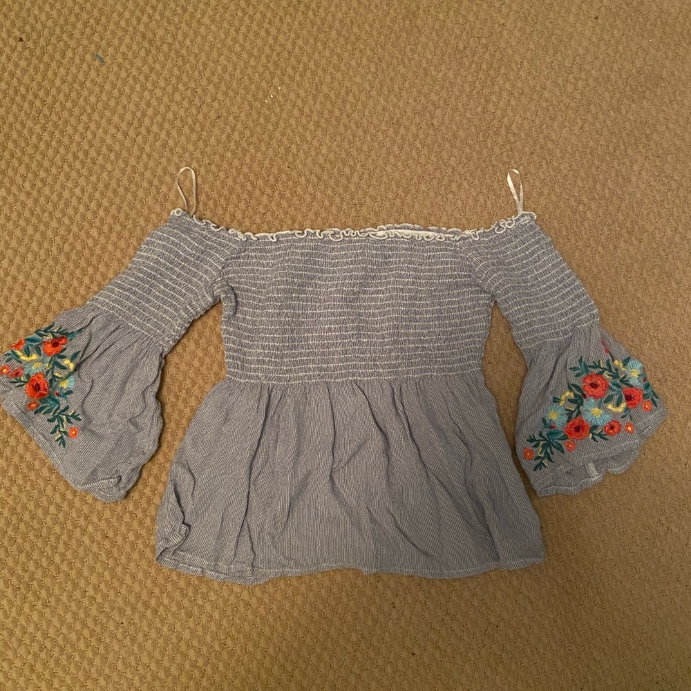 Hollister Off the Shoulder Blue Top with Floral